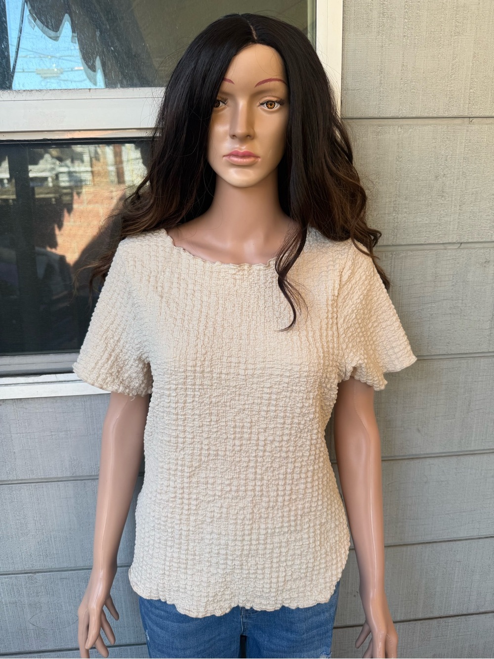 Cream Textured Short-Sleeve Women’s Top size 1X